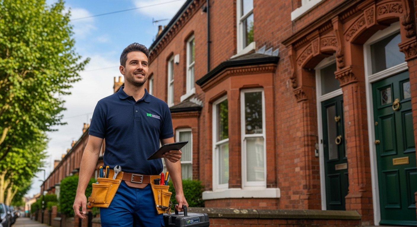 Advantage Emergency Plumber arriving at a Headingley terrace house to greet a relieved homeowner